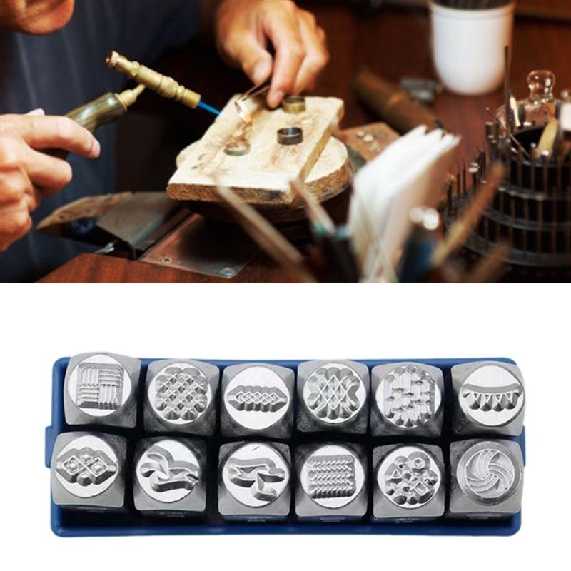 12Pcs Engraving Equipment Set Metal Anvil Chisel Set Jewelry Carving Tool Metal Chisels Steel Texture for Jewelry Making