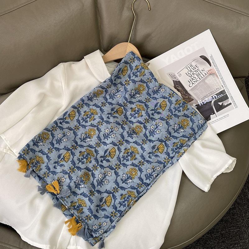 New Luxury Brand Lovely Floral Tassel Cotton Viscose Shawl Scarf Lady High Quality Soft Wrap Pashmina Stole Bufanda Muslim Hijab