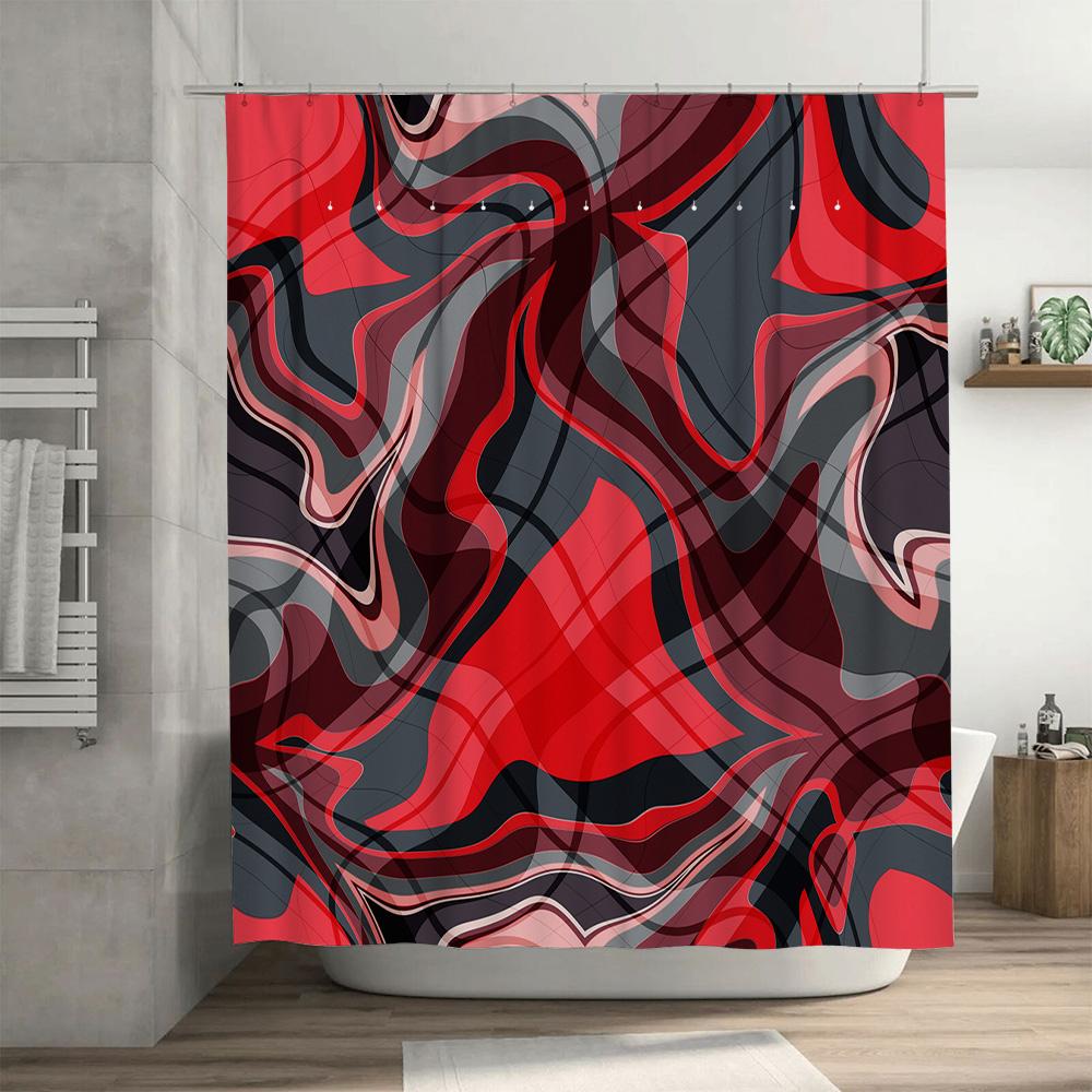 Modern Red Black Wave Print Shower Curtain For Bathroom Decor Water Resistant Fabric Bath Towel Shelves Home Accessories