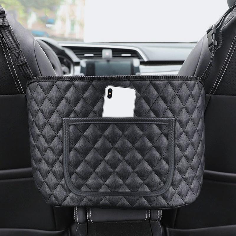 SEAMETAL Car Handbag Holder Pu Leather Car Storage Bag Interior Auto Seat Middle Box Seat Back Hanger Hanging Pocket Organizers