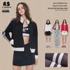 Retro Women's Color Block Striped Zipper Jacket - Street Style Heavyweight 420G