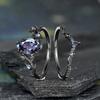 Luxus Zweig Gekreuzt Retro Gun Black Paarring, Eingelegter Bunter Stein Damen Ins Dornenring