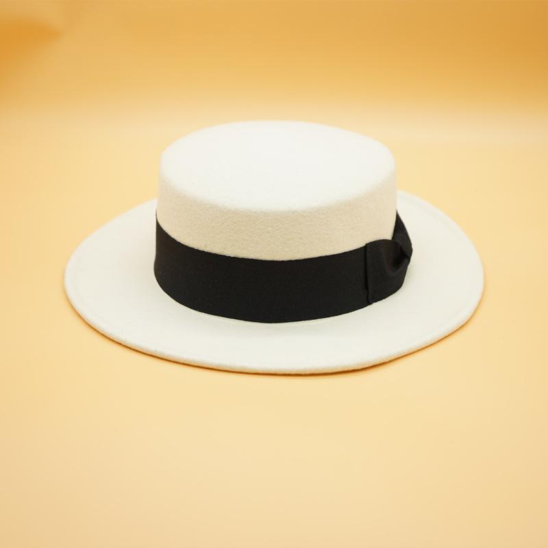 

Foreign Trade Panama White Wool Flat Top Top Top Hat Felt Hat Women Autumn And Winter British Retro Korean Version Versatile Casual M（56-58cm）