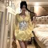 2026 European and American summer new fashion V-neck splicing floral horn sleeve personalized design dress women