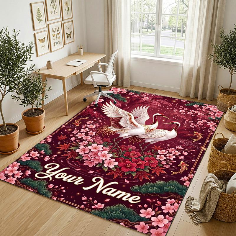 Tappeto in Cristallo di Velluto Tema Giardino Fiorito Nome Personalizzato Testo Morbido Tappetino per Pavimento Decorazione per la Casa