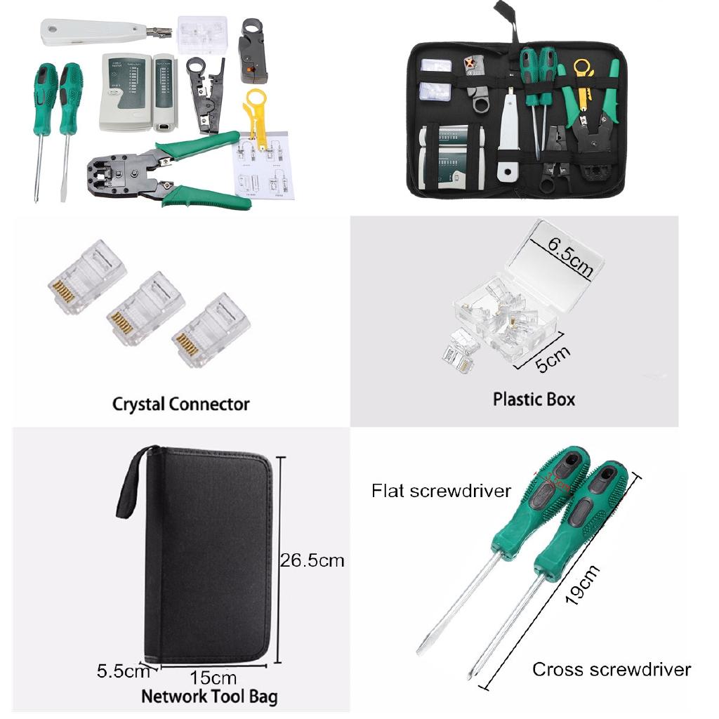 11PC LAN Network Crimper Plier Hand Tool Repair Cable Tester Cat5 Ethernet Connector Test RJ45 Stripping Cable Mak Kit