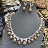 Luxury Accessories Brown Water Drop Zircon Earrings Necklace Set High-End Dinner Bridal Wedding Jewelry