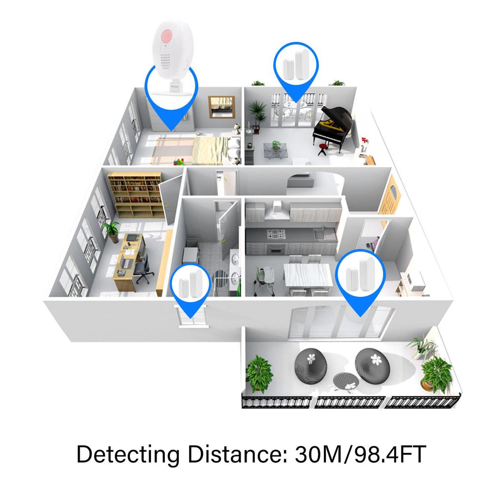 Wireless Door Sensor Alarm Magnetic Induction 98.4FT Range 80dB Door and Window Open Alert for Home Business Store Security