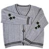 Ribbed Knit Cardigan Sweater with Embroidery - Autumn Solid Color Long Sleeve Women's Coat