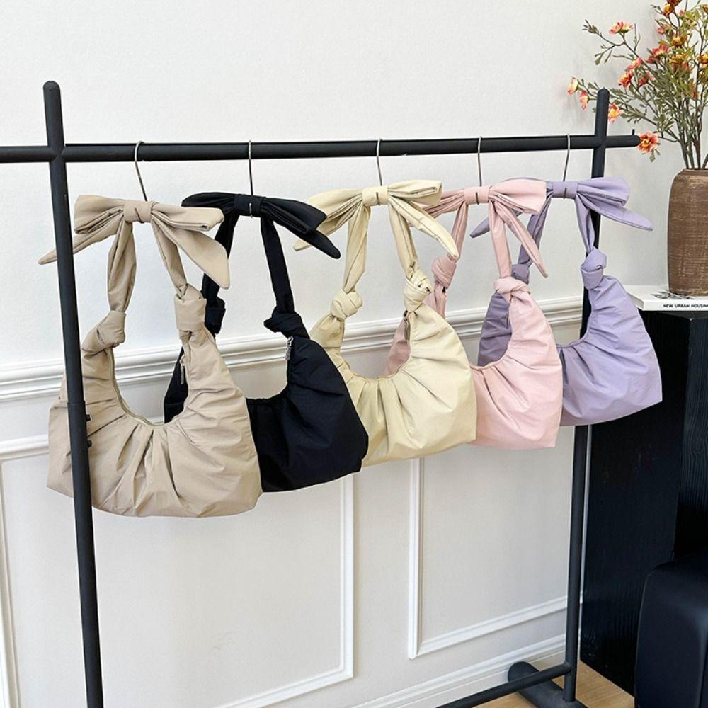 Bowknot Nylon Dumplings Bag Korean Style Cloud Bag Casual Handbag  Portable