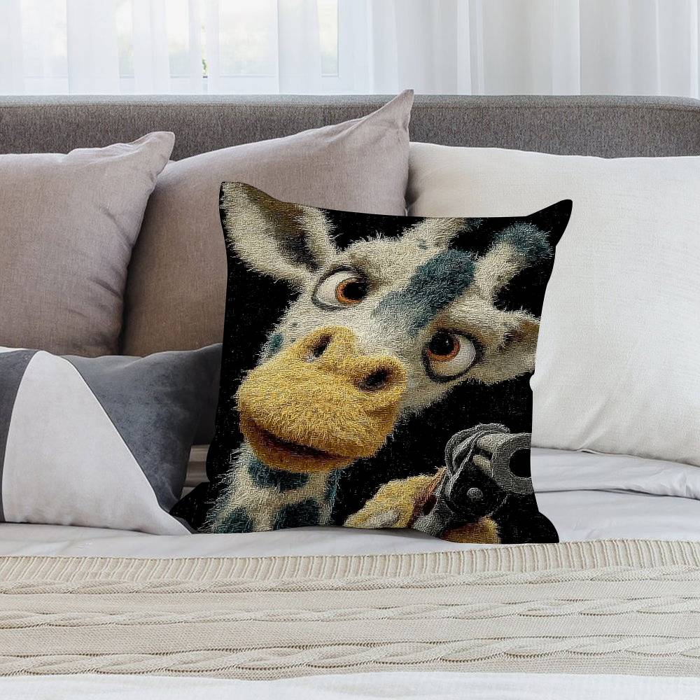 Funny Animals Cow Giraffe Pillow Case Short Plush Double-sided Print Square Throw Pillow Covers Sofa Home Cushion Decor