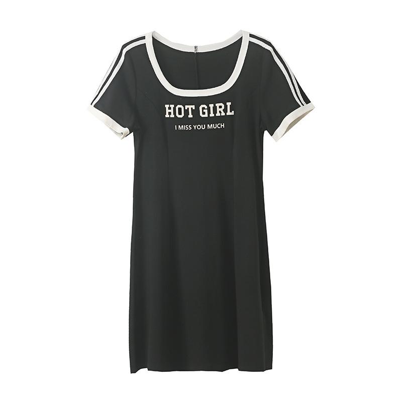 Large size women's clothing pure desire Spice Girl U-neck waist pinch dress summer new thin A-shaped dress 232256