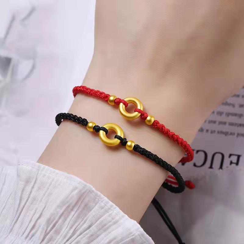 Gold-Plated Concentric Circle Dragon & Phoenix Couple Bracelet Necklace