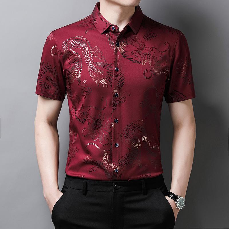 Men's Casual Printed Short Sleeved Lapel Shirt for Summer Fashion Comfort No Ironing Wrinkle Resistant Top