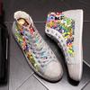 Fashion New Men High Top Ironing Dril Graffiti Board Spirit of Th E Young Man Dazzle Color Leather Low-top Casual Shoes A8