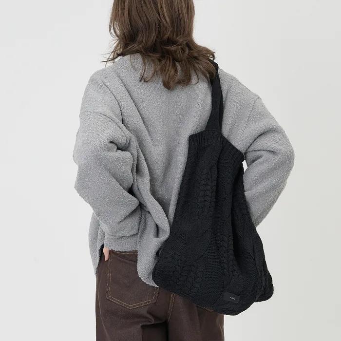 Cable Knit Shoulder Bag Black