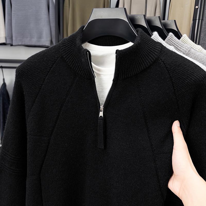 850g Men's Heavyweight Stand Collar Zipper Knit Sweater - Winter Warm Base Layer for Mid-Aged and Young Adults.