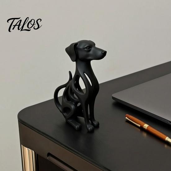 Desktop Ornament, Hollow Curved Surface Sitting Hound Figurine, Matte White One-Piece Molded Dog Sculpture for Home Office Gift