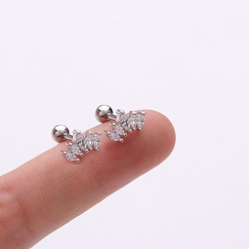 

2 шт., маленькие серьги-гвоздики из нержавеющей стали с цирконом и цветком, женские серьги с минимальной спиралью для пирсинга козелка, корейские украшения для тела