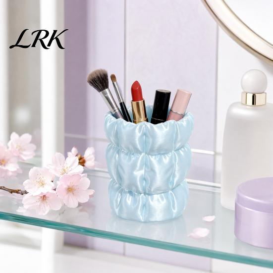 Office Desk Pen Holder Macaron Color Holder, Cloud Pleat Design Pencil Dressing Table Storage Soft Satin Compact Desktop Organizer for Pens
