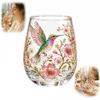 Transparent Hummingbird Joy Tea Cup Pastoral Style Gold Rimmed Garden Glass Tea Cup Enamel Floral Bird Design Water Tea Cup