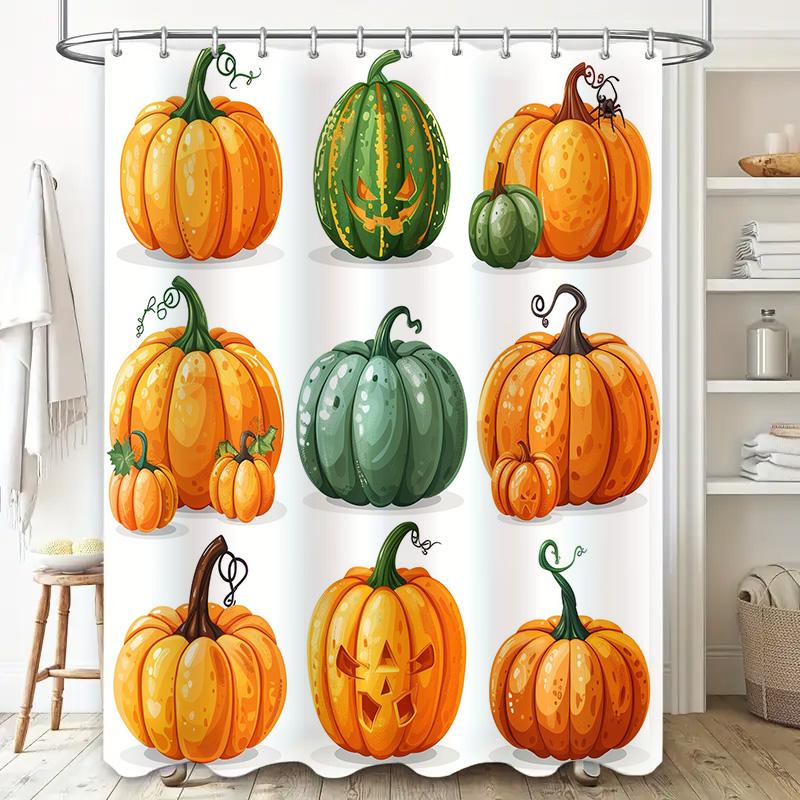 Hand-Painted Halloween Decorations3D Pumpkin Print Shower Curtain Set for Home Bathroom Decoration