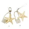 Elegant Starfish Keychain Pearls Accent Portable Purse Accessory