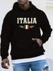 ITALIA Bluza z Kapturem Plus Size z Grafiką Włoskiej Flagi - Luźny Krój Sweter Casualowy z Nadrukiem w Stylu Vintage
