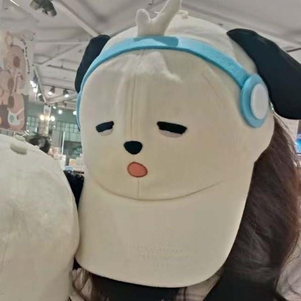 Adjustable Headset Dog Baseball Cap Sweet Puppy Hat with Big Ears Cartoon Peaked Cap  Sun Visor