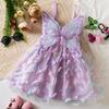 Fairy Butterfly Dress for Girls Sling Tulle Wrinkle Dresses Kids Birthday and Weddings Dress with Rainbow Butterfly 2-6 Yrs Wear