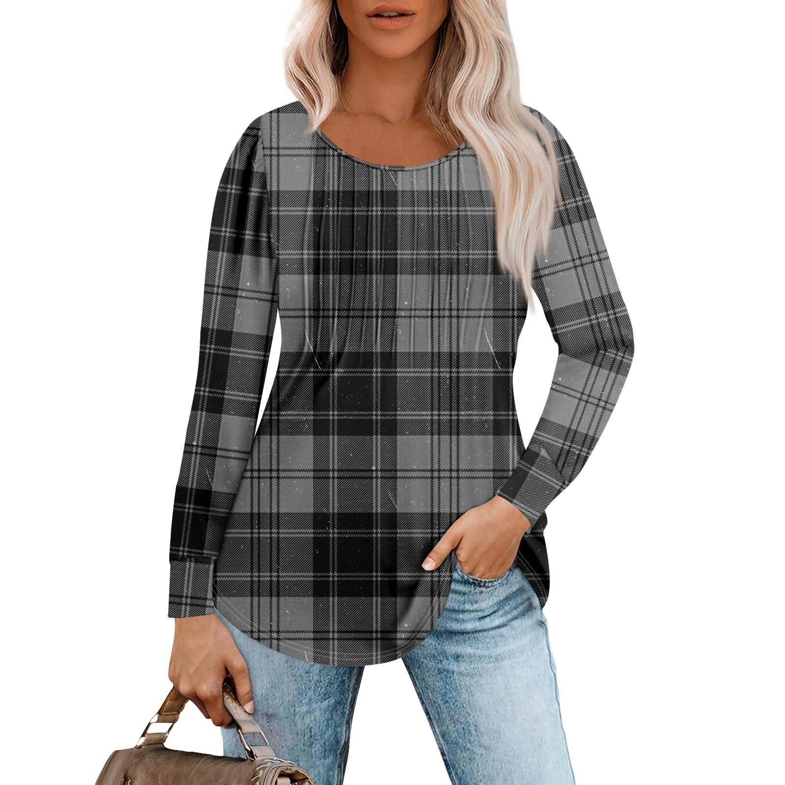 

Женская модная повседневная плиссированная футболка с круглым вырезом и принтом, длинный рукав XL