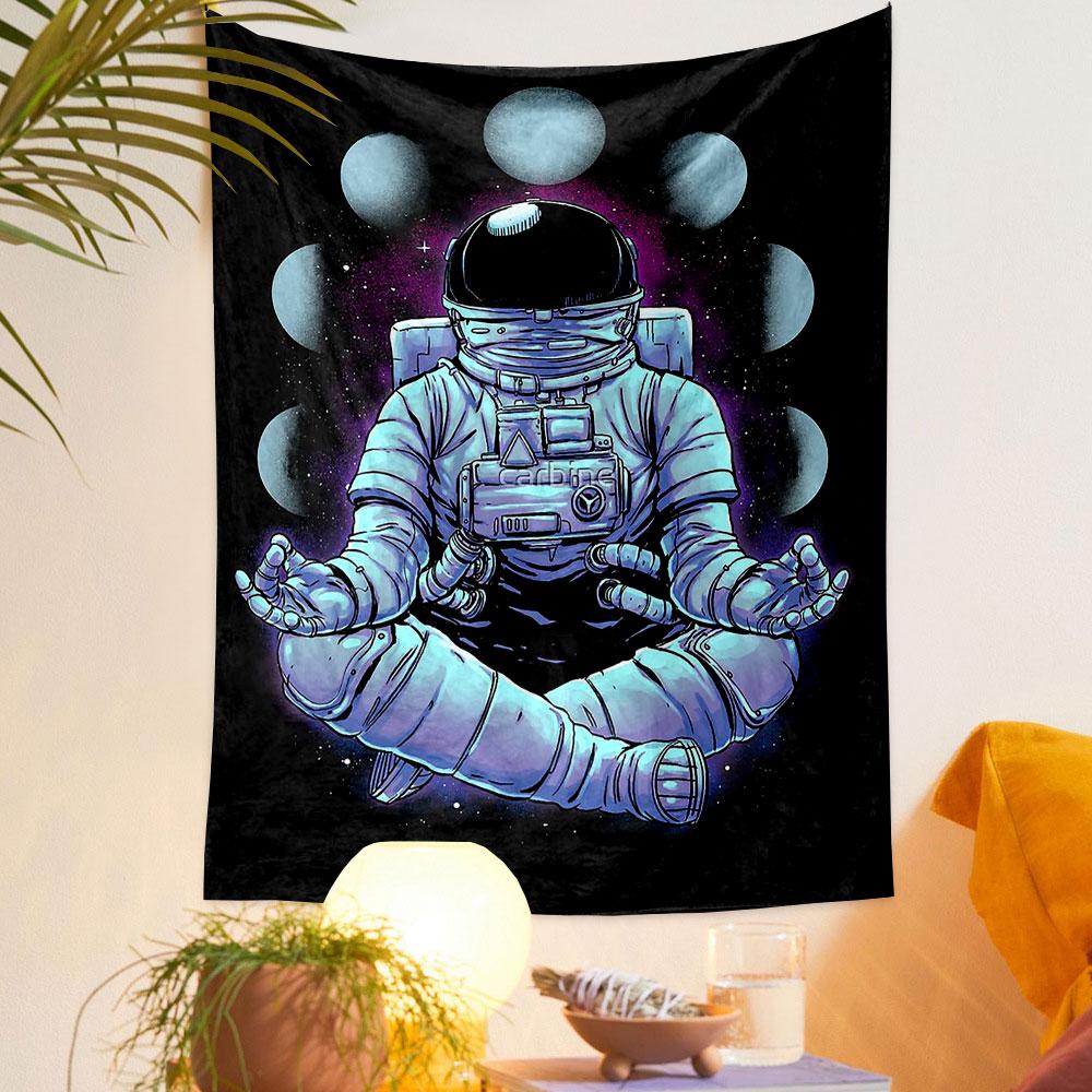 "Zen Astronaut with Cosmic Moons" Patterned tapestry home decor, suitable for bedroom and living room, gift