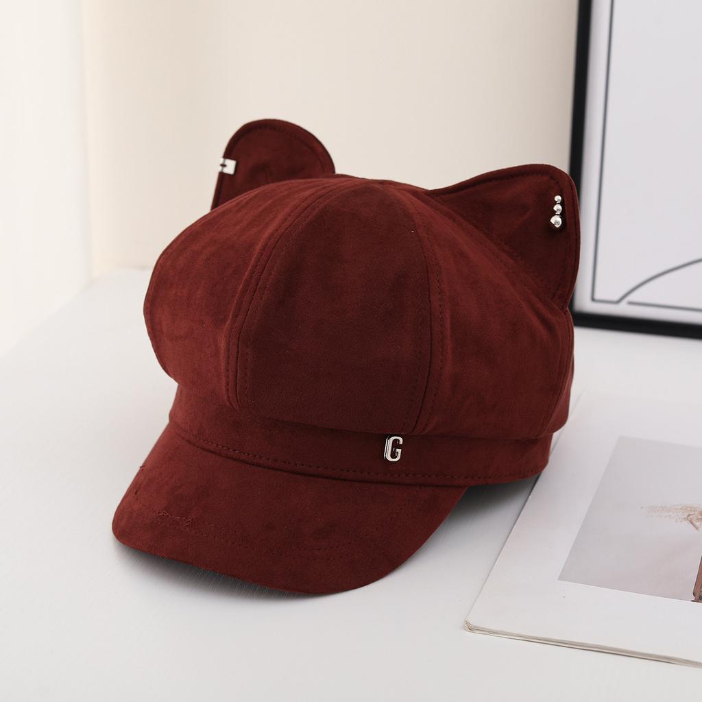 Cute and sweet cat ear hat ins wind versatile newsboy hat versatile octagonal hat British face little cap