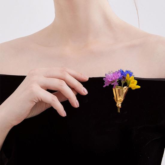 2Pcs Artful Flower Vase Brooch Real/Dried Flower Holder Wearable Floral Lapel Pin Minimalist Art Brooch