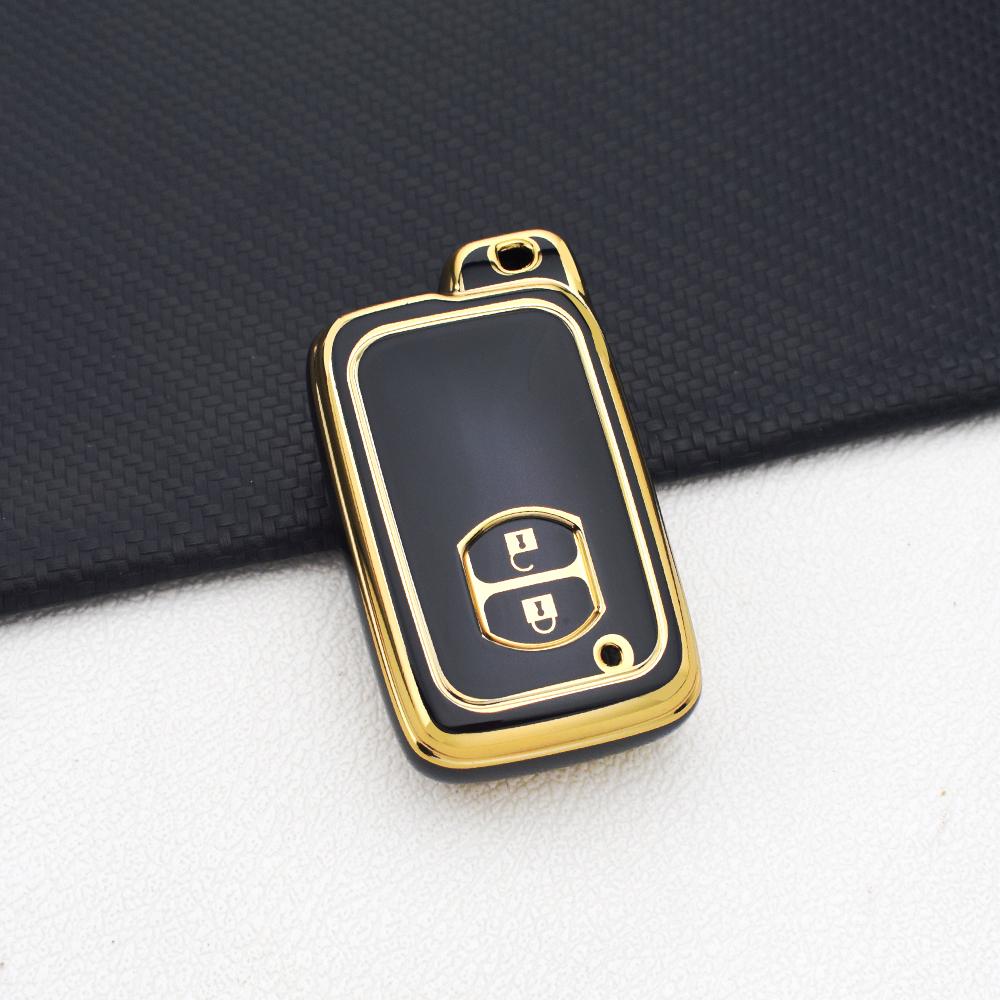 Soft TPU 2-Button Car Key Case for Toyota RAV4 Camry Prius Aqua Land Cruiser Prado Keyless Remote Fob Cover with Key Chain