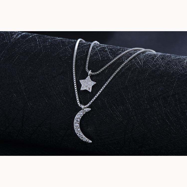 Star Moon Pendant Female Double Short Necklace Collarbone Chain Necklace Jewelry Romantic Valentine's Day Gifts for Girlfriends