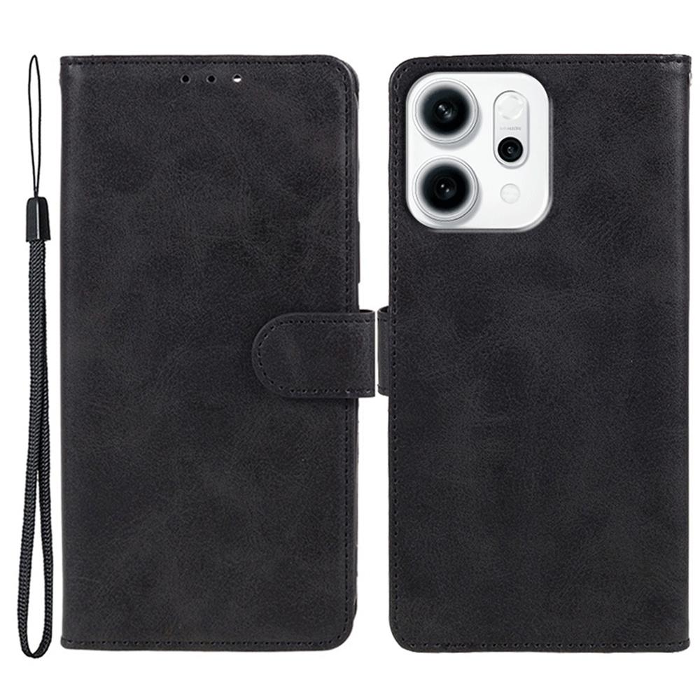 For Oppo Reno14 F 5G Case Calf Texture PU Leather Wallet Phone Cover with Wrist Strap