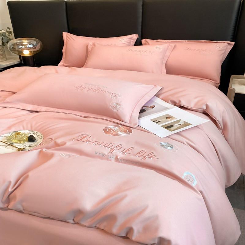 Luxury Soft Cotton Bedding Set With Embroidered Floral Design Brushed Finish Ruffled Hem Breathable Skin-Friendly All