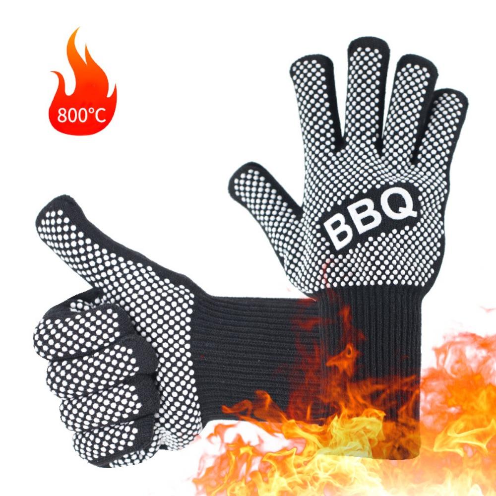 Hitzebeständige und hitzebeständige Grillhandschuhe mit fünf Fingern, wärmeisolierend, mikrowellengeeignet, mit Silikonbeschichtung.