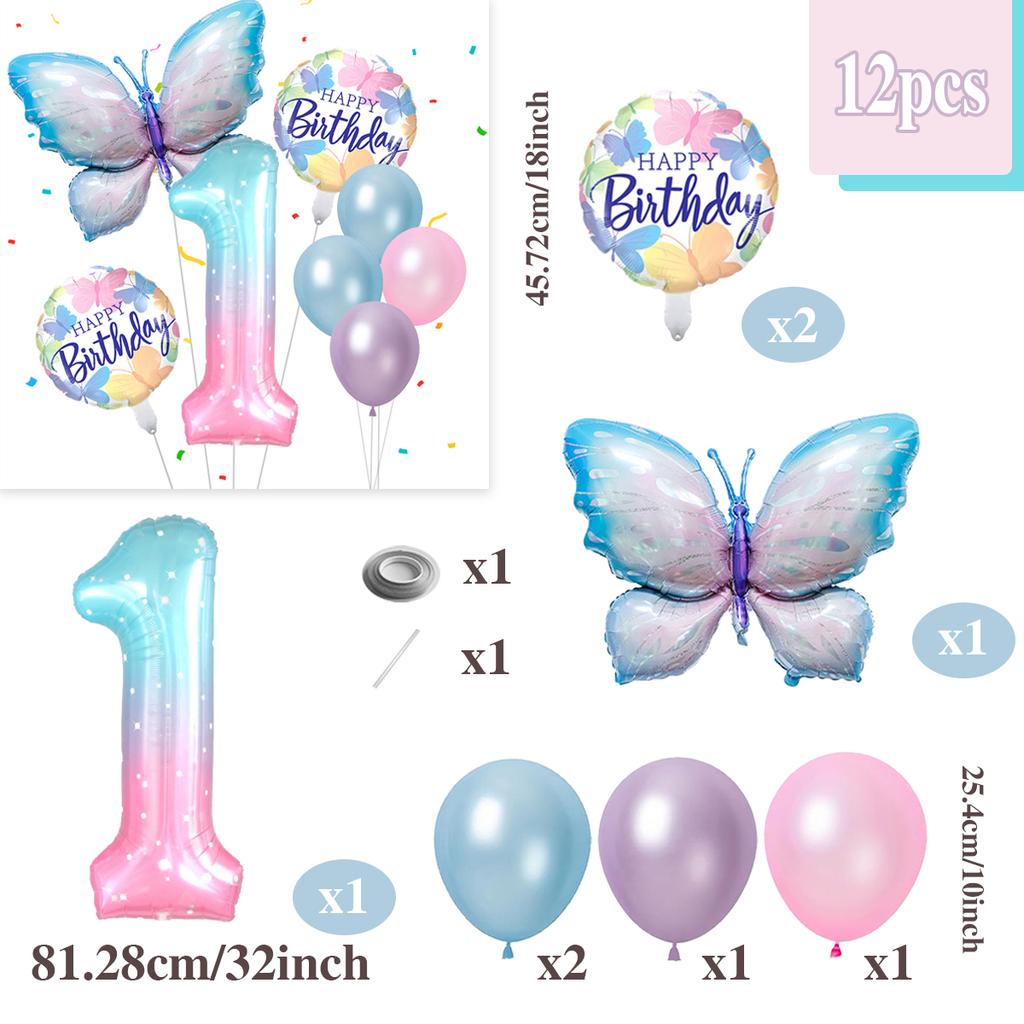 Gradient Color Digital Butterfly Balloon Set 32 Inch Digital Aluminum Foil Balloon Birthday Party Anniversary Decoration (0-9)