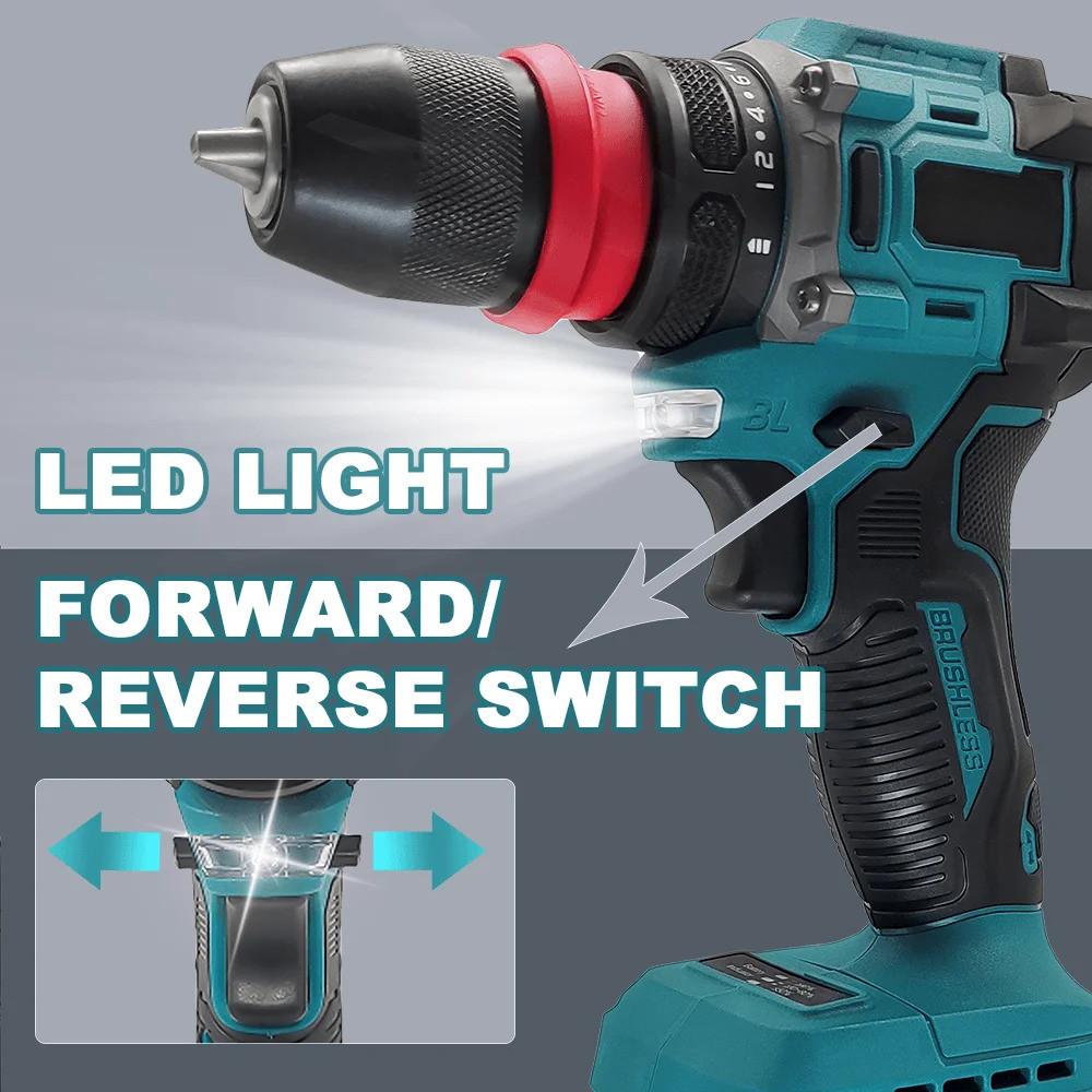 2 In 1 10MM Brushless Screwdriver Rechargeable Handheld Drilling Holes Power Tool Cordless Electric Drill Chuck