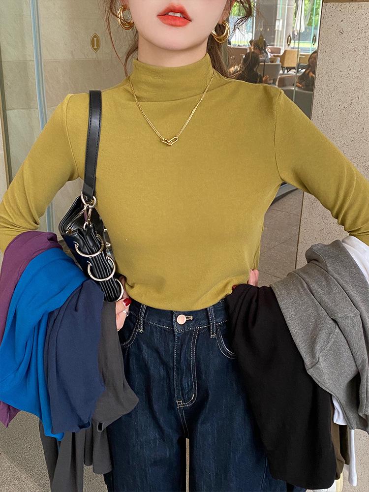 Women's Autumn/Winter 2024 Slim Fit High-Neck Purple Wood Ear Trim Top