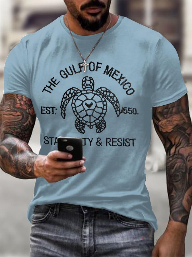 Mens Gulf Of Mexico Print T Shirt Summer Holiday Short Sleeve TShirts Casual Tops Tees New