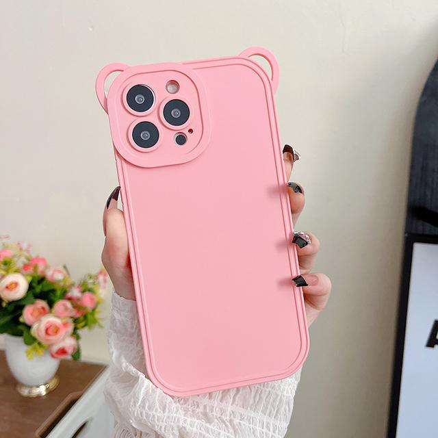 

Матовый жидкий силиконовый чехол с милыми медвежьими ушками для Iphone 13 12 11 14 Pro Max Xs X 7 8 Plus, чехол с рисунком, защита объектива камеры For iPhone 14 Pro