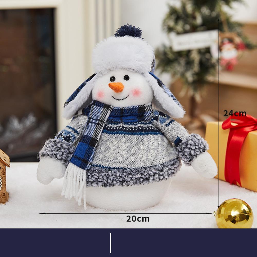 

Blue Plaid Snowman Plush Toys White&Blue Christmas Decor Dolls Cute Snowman Doll Household 5