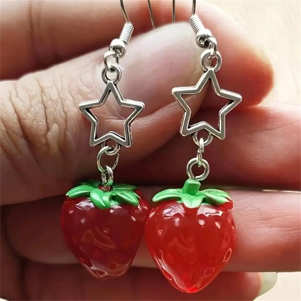 Cute Alloy Strawberry And Star Earrings Y2K Style Women's Daily Fashion Accessory Perfect For Party Wear And Causal Decor