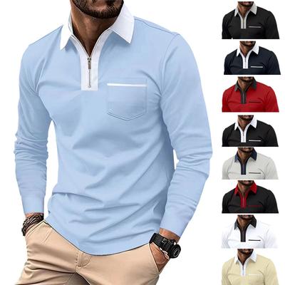 Neue männer der herbst lange ärmeln revers mode Schlanke tasche männer spleißen t-shirt polo tops