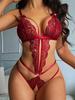Sexy Red Crotchless Lingerie Erotic Transparent Sleep Dress Christmas Solid Suspender Fetish Costumes for Women Lady Underwear