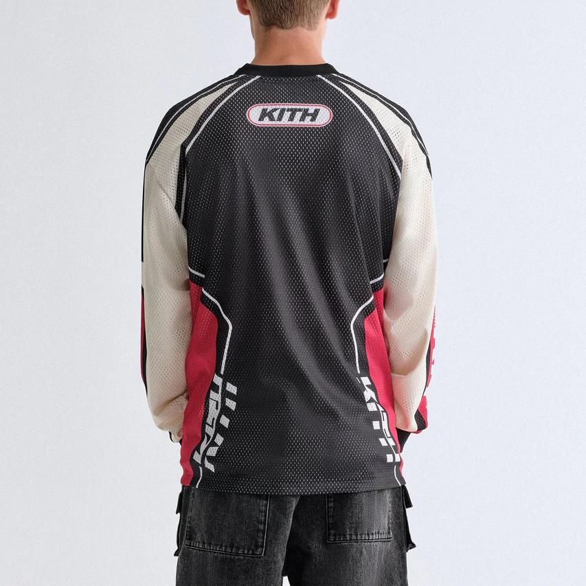 Kith FW25 Moto Mesh Donovan Fashion Letter V-Neck Long Sleeve T-Shirt Men Tops KHM033271-001