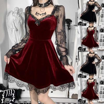 Damenmode Gothic Punk Patchwork Rock Spitzenkleid